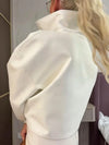 Women's black outerwear jacket with sophisticated stand collar detail