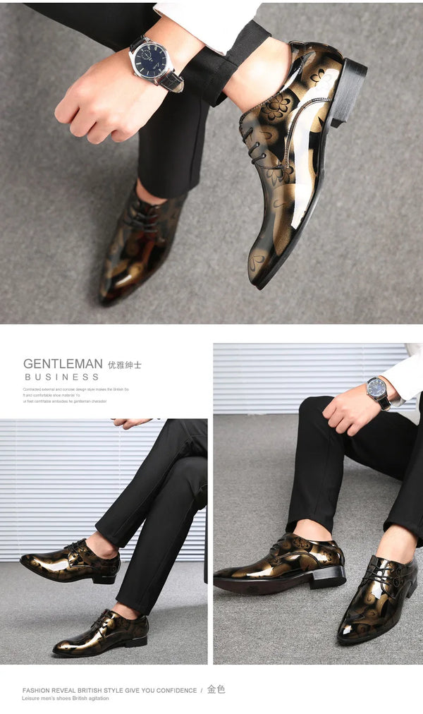 Lace-up floral men's dress shoes combining comfort and elegance.