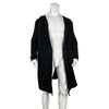 Men's hooded fleece-lined winter trench coat in black, featuring a mandarin collar and open stitch closure for easy layering.