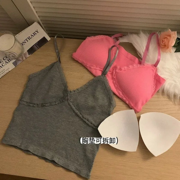 Breathable nylon camisole with romantic lace trim and comfortable stretch fit