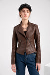 Women's slim fit PU leather motorcycle jacket in black, windproof, perfect for spring and autumn rides, stylish and durable.