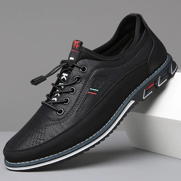 Extended-size footwear combining business polish with board shoe comfort and style