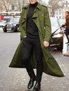 Men's classic long trench coat in polyester, perfect for autumn and winter, featuring a loose fit and single-breasted closure