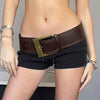Vintage wide belt for women in faux leather with metal buckle, perfect for casual or formal wear in black, brown, or red.