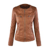 Chic hooded faux leather jacket for women in black, perfect for autumn and winter with a stylish zip-up design and functional