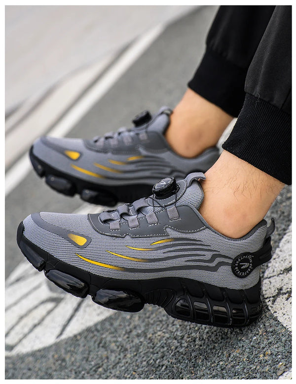 Steel toe work boots featuring innovative button technology and true-to-size reliable fit