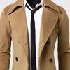 Classic double-breasted men's wool trench coat in solid color, perfect for autumn and winter fashion, tailored fit for style.