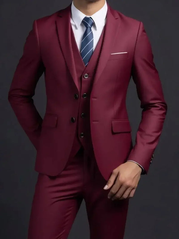 Back view of the elegant men's 3-piece suit, showcasing the sleek design.