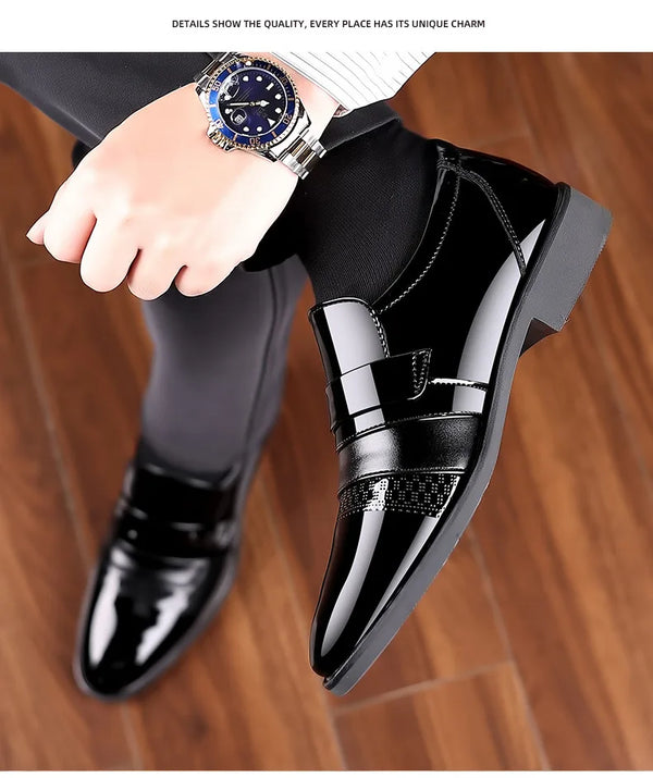 Black leather Oxford brogue shoes designed for all-day comfort.