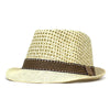 Fashionable straw fedora hat for men, perfect for sunny vacations.