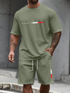 Move Easy 2-Piece O-Neck Tracksuit with Shorts in neutral color on white background