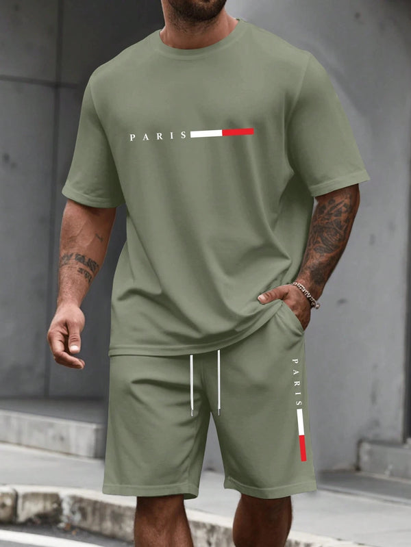 Move Easy 2-Piece O-Neck Tracksuit with Shorts in neutral color on white background
