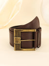 Vintage wide belt for women in black faux leather with metal buckle, perfect for casual or formal wear. Stylish accessory.