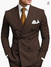 Navy blue double-breasted suit with a slim design, enhancing natural charisma.