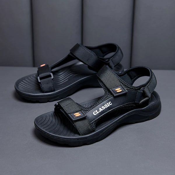 Men's adjustable sandals reducing foot fatigue with contoured footbed