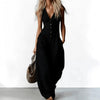 Summer-ready button-front jumpsuit in classic denim finish with comfortable flowing fit
