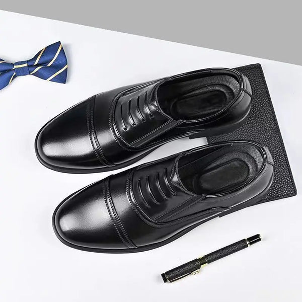 Sleek black dress shoes with waterproof finish for boardroom and office wear