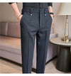 Men's slim fit dress pants in British style with elastic waist, perfect for casual or formal occasions, made from polyester b
