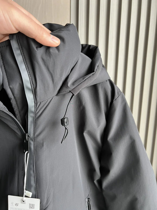 All-season hooded cotton jacket with waterproof shell and breathable construction