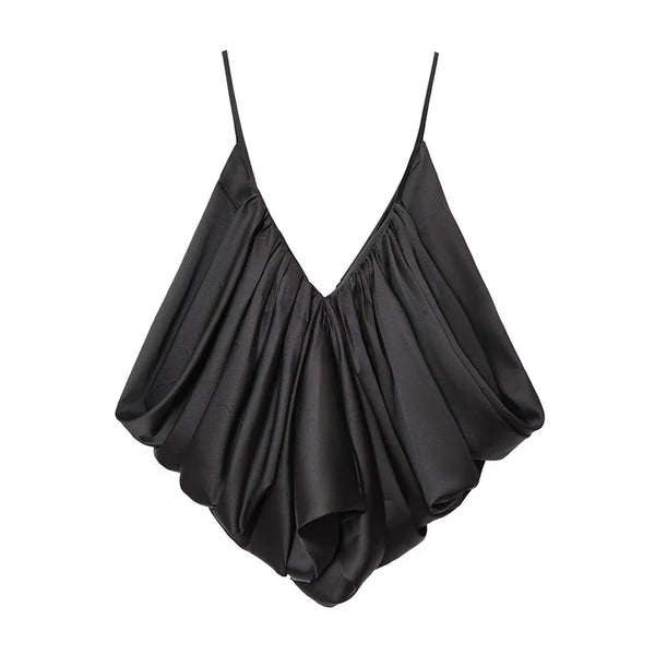 Polished V-neck slip top in luxurious satin with exposed back