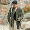 Women's cotton linen outerwear with minimalist stand collar and clean silhouette