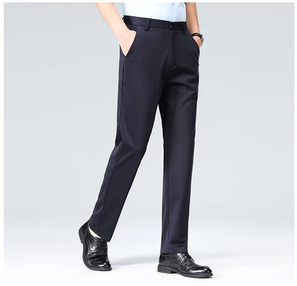 Elastic waistband suit pants maintaining polished professional appearance