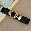 Chic elastic waist belt with round metal buckle, stylish PU leather accessory for women, perfect for casual and formal outfit