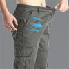 Men's tactical pants featuring elastic waistband and cargo pocket details