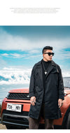 Men's Casual Trench Coat in Plus Sizes, single-breasted, loose fit, medium length, stylish outerwear for autumn and winter.