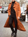 Men's Classic Long Trench Coat in polyester, perfect for autumn and winter, featuring a loose fit and single-breasted closure