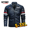 Stylish Men's PU Leather Biker Jacket in red, black, and dark blue with embroidery, perfect for winter and casual outings.