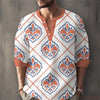 Geometric pattern pullover henley with comfortable full-length sleeves
