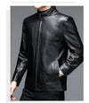 Classic goatskin leather jacket for men, lightweight, stylish, with stand collar and zipper, perfect for casual and business