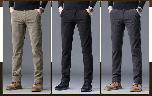 Stretch corduroy trousers with plush fleece interior for warmth and flexibility