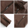 Chic women's slim leather biker jacket with zip detail, stand-up collar, and tailored fit for stylish urban looks.