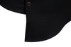 Vintage-style men's casual dress shirt with stand collar, irregular hem, and solid pattern for versatile wear.