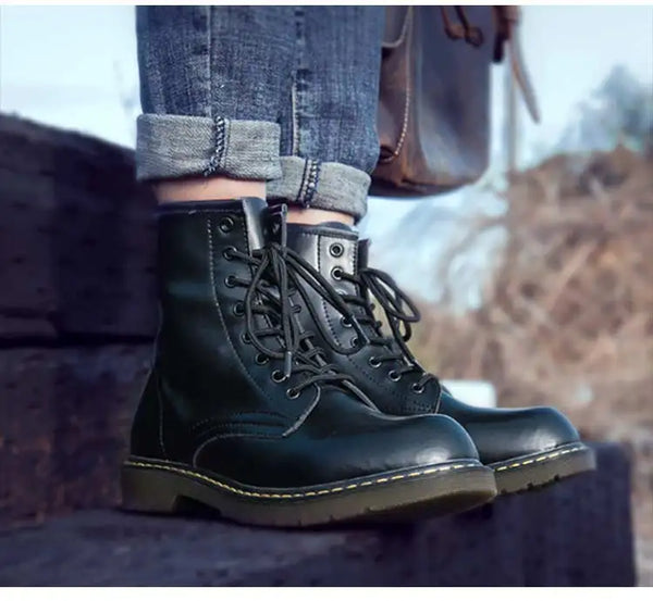 High-top leather boots with a blend of durability and style.