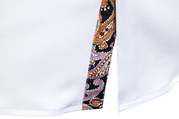 Classic Men's White Long Sleeve Polo Shirt with stand collar, single-breasted closure, perfect for business casual and all se