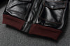 Close-up of the zipper pull on the Vintage A2 leather flight jacket.