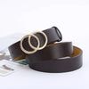Chic double ring PU leather belt for women in classic black, perfect for jeans and dresses, stylish and adjustable fit.