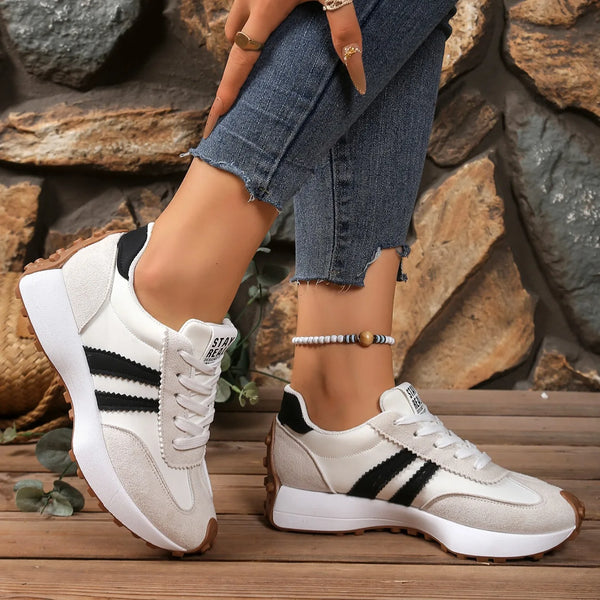 Women's casual footwear with unique patchwork design and breathable mesh