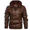 Men's PU leather hooded jacket for autumn and winter, stylish, warm, and perfect for casual outings and outdoor adventures.