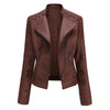 Women's slim fit PU leather motorcycle jacket in black, windproof, durable, perfect for spring and autumn riding styles.