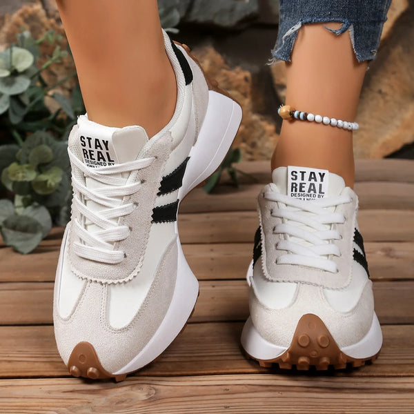 Comfortable patchwork sneakers featuring cushioned PU insole technology