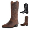 Handmade embroidered Western cowboy boots in brown leather with intricate stitching details