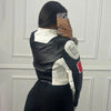 Chic PU leather Y2K motorcycle jacket for women, featuring trendy letter print and lightweight design for casual outings.