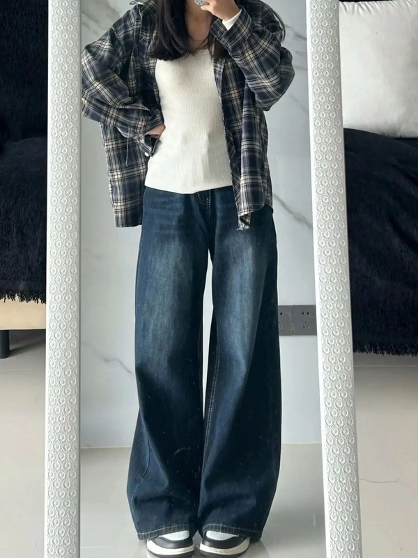 Early 2000s fashion inspired straight leg jeans featuring premium tatting weave denim construction