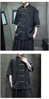 Men's Summer Beach Shirt with Mandarin collar, knot button detail, and loose fit for stylish comfort on hot days.