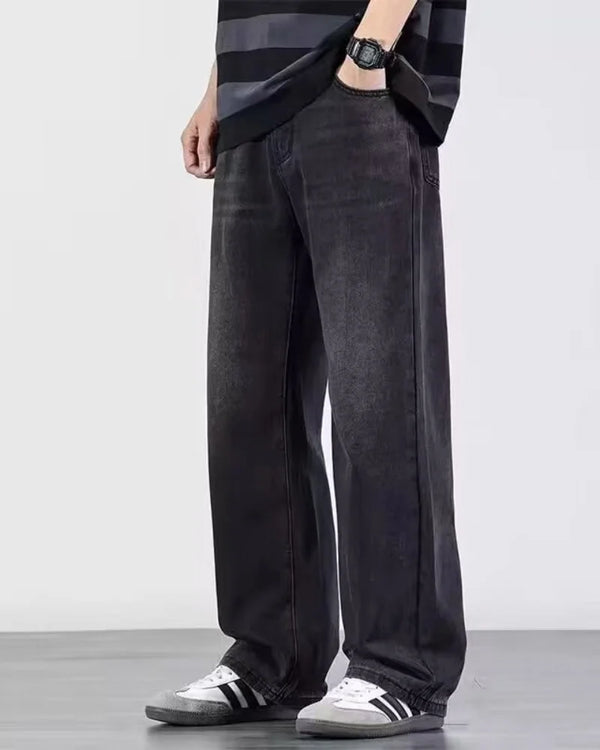 Urban Rebel jeans draped over a chair, showcasing their all-season wear appeal.