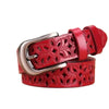 Women's Vintage Leather Belt with Pin Buckle in various colors, perfect for casual or formal outfits and adjustable fit.